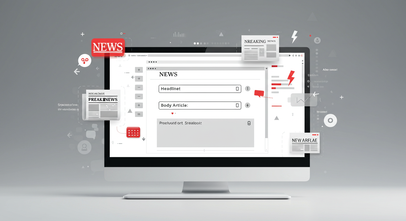 Interface de criação de notícias com inteligência artificial mostrando editor de artigos e múltiplas janelas de notícias