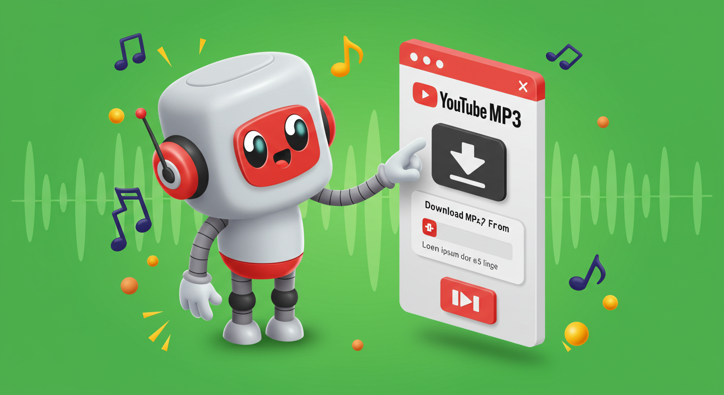 Robô IA convertendo vídeos do YouTube para MP3 com interface de download