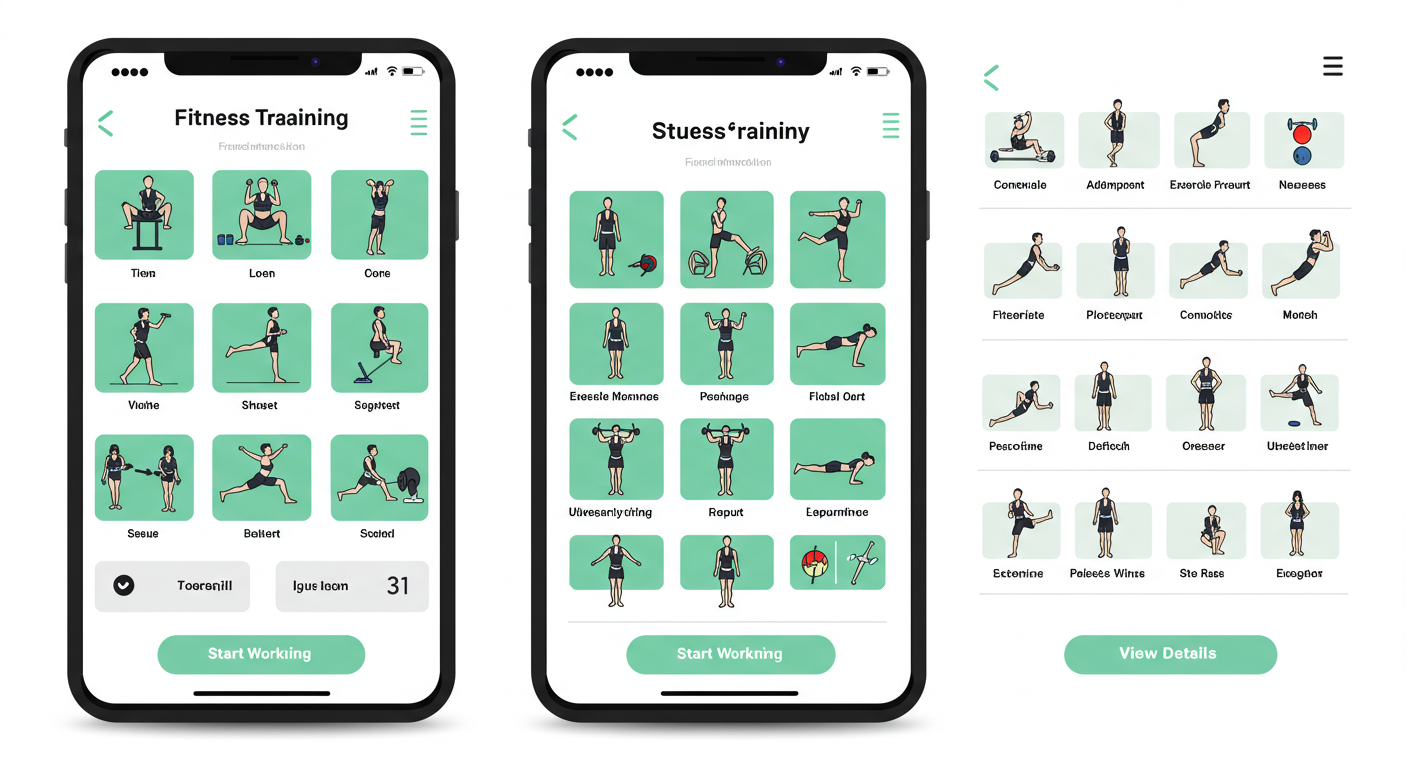 Interface do Personal Trainer com Inteligência Artificial mostrando exercícios personalizados em dispositivos móveis e web